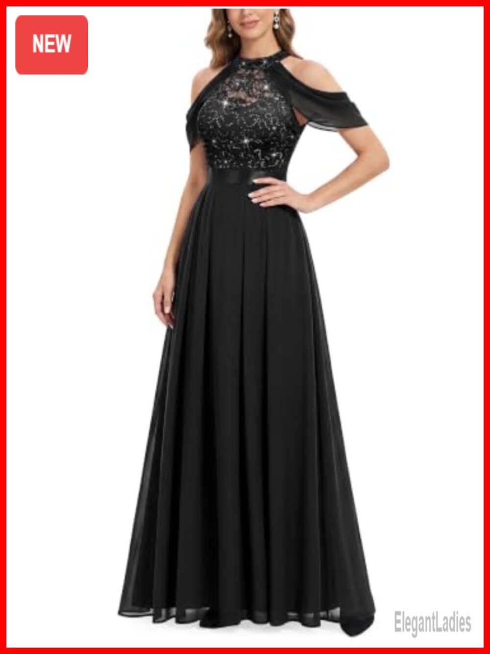 Lace Sequin Contrast Chiffon Bridesmaid Maxi Dress